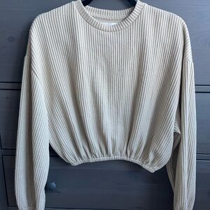 Cropped Ribbed Beige Sweater